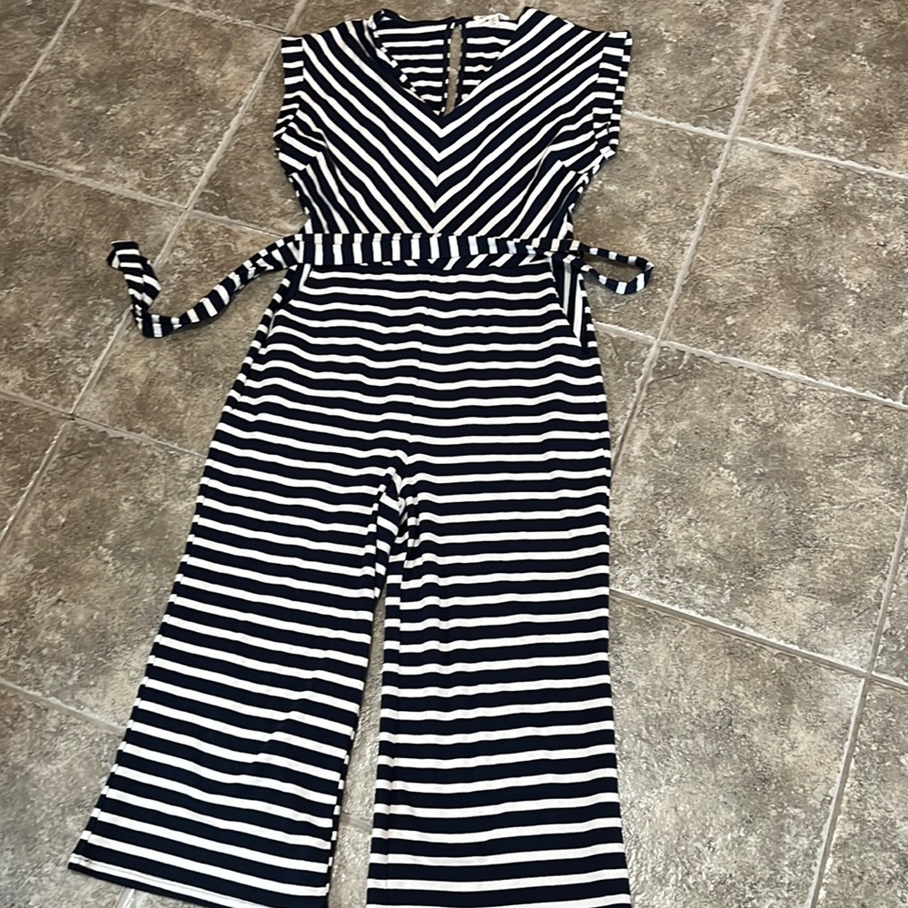 Navy and white striped romper